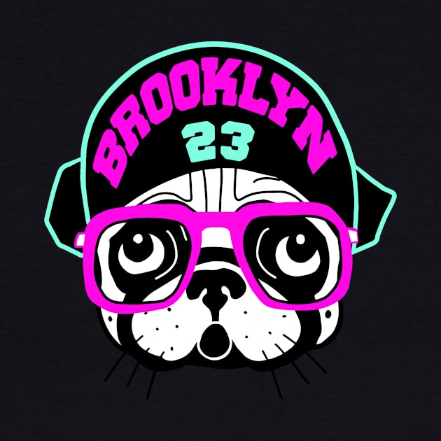 Brooklyn Spike Pug Pink & Teal Retro T-Shirt by FireflyCreative